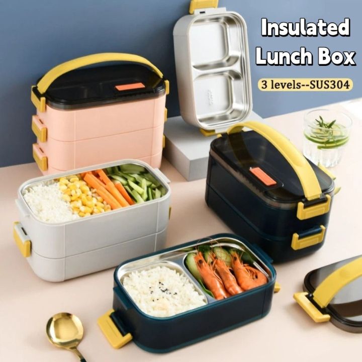 ETIONS 3 Layers Stainless Steel Portable Insulated Lunch Box ...