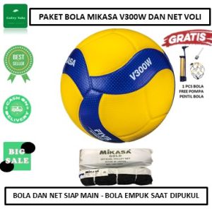 BOLA VOLLY/VOLI MIKASA V300W DAN NET MIKASA GOLD - BOLA DAN NET SIAP MAIN - BOLA&NET VOLLI TERBAIK