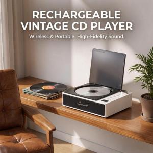 Portable CD Player Rechargeable USB Wireless Bluetooth Speakers Retro Music Album Player