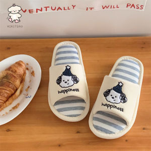 WY-XIXITIAO Cute Puppy Men and Women Soft Sole Comfortable Home Cotton Linen Floor Shoes Simple Color Block Striped Spring Summer Slippers