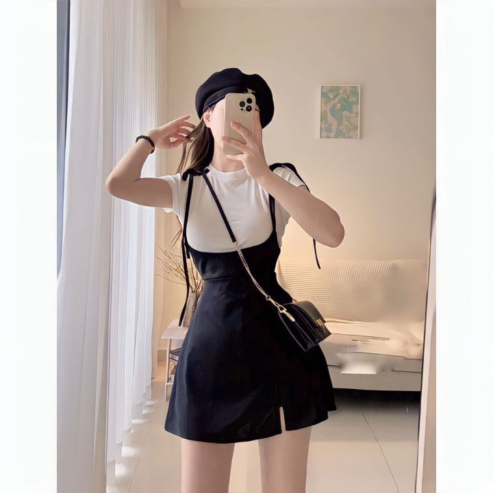 Đầm yếm đen trơn, váy yếm đen trơn | Shopee Việt Nam