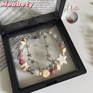Heabety Harajuku Star Bracelet Girl Pentagram Pearl Beaded Bangle For Women Vintage Aesthetic Charm Bracelet Accessories Jewelry Gift