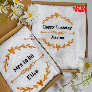 Custom Towel Gift Set | Hadiah Tuala Sulam | Wedding Bridesmaid Birthday Giftbox | Hadiah Perkahwinan | Embroidery Towel