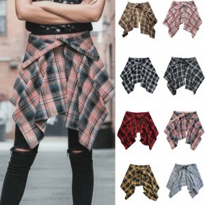 GOXBERK Hip-hop Plaid Skirt Belted High Waist Korean Style Mini A-line Shortskirt Fashion Y2K Waist Seal Skirt Cool Girls