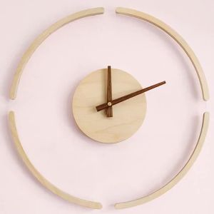 Nordic Wall Clock 14 inch Solid Wood Transparent Silent Round Clock Simple Modern Home Living room Mute Decoration