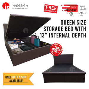 [INNDESIGN.SG] Queen PVC Storage Bed Frame With 10" Pocketed Spring Mattress (Fully Assembled and Free Delivery)(Single/Super Single/Queen/King)
