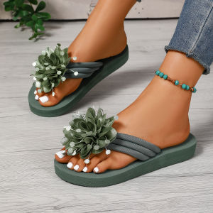 [Free Shipping] Summer 2026 New Style Large Size WomenS Fashion Flip-Flops For Outdoor Wear Beach Shoes Korean Style Floral Design