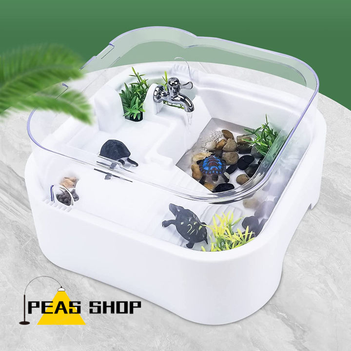 Small Turtle Tank Terrarium with a basking Platform, rain Shower, Filter,  Small Water Pump, Suitable for 2-3'' Baby Turtles, a Present for Children