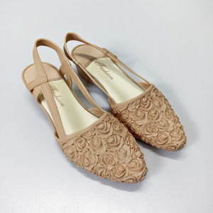 Wolf.id SPT-75 Sepatu Sandal Slip-On Tali Low Heel Wanita Shoes Kasual Motif Bunga Kekinian BISA COD