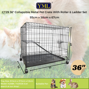 CT23 / CT25 / CT26 / CT27 20" - 36" Collapsible Metal Pet Crate With Roller & Ladder Set - YML