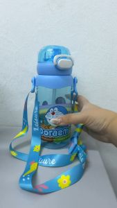 🔥Ready Stock🔥Cartoon 600ml Kids Water Bottle with Included Straw Adjustable Lanyard Leakproof School Drinking Bottle