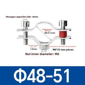 FXUP 1Pcs OD 8-325mm Stainless Steel Pipe Bracket M8 Nut 304 Stainless Steel Pipe Support Bracket Adjustable Pipe Clamp for Water Pipe