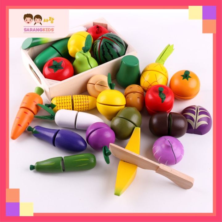 Kids Wooden Velcro Cutting Fruits and Vegetables Kitchen Toys Play