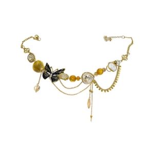 FUTUI Sweet Rhinestone Butterfly Necklace Exaggerated Adjustable Tassel Crystal Necklace Chic Beads Womens Choker Girls