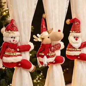 FFBH Santa Claus Christmas Curtain Tiebacks Bear Reindeer Christmas Curtain Buckle Cartoon Design Snowman Curtain Clips Z5Q1T