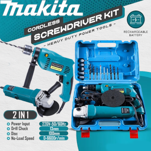 【COD】New Makita 2in1 Portable Cordless Electric Drill with Angle Grinder 850W Cutting Grinding Polishing | Cordless| Free Accessories | Home & Outdoor Use