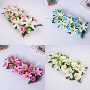 NOER 18Pcs/bundle Roselily Artificial Flowers  Prop 43cm Artificial Rose Lily Flowers Fashion Wall Arches Decor Fake Flowers For Household Wedding Garden