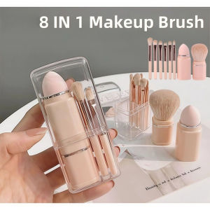 8PCS Make Up Brush Set for Travel with Transparent Case Soft Fiber Retractable Makeup Brush Kit