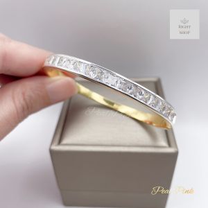 (งานปั้ม18K)กำไลข้อมือเพชรแถวประดับเพชรเหลี่ยมงาน18Kรอบวง18cm