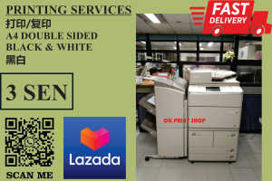 Printing Service Photostat Fotostat (A4 DOUBLE SIDED BLACK & WHITE With Stapling) 黑白双面打印复印服务
