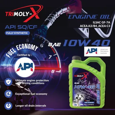 TRIMOLY-X TRIMOLYX 10W40 FULLY SYNTHETIC ENGINE OIL SQ/CF 4L Car Lubricant Minyak Hitam Minyak Enjin Kereta