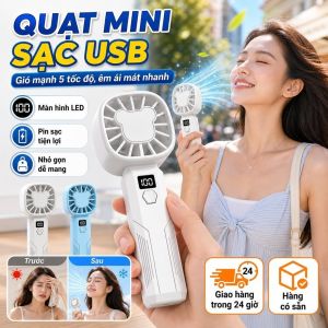 🔥Quạt mini sạc USB di động gọn nhẹ Quạt cầm tay 5 tốc độ yên tĩnh mát mạnh Quạt tay sạc pin mini nhỏ gọn gió mạnh