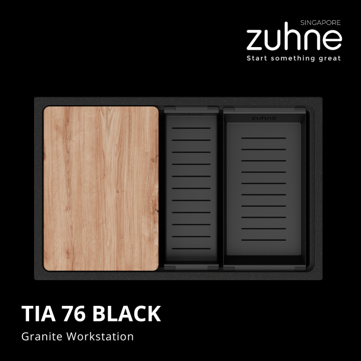 ZUHNE Black Kitchen Sink Workstation with Accessories, Granite