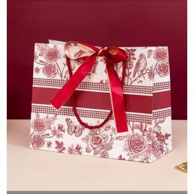 Floral Paper Gift Bags Flowers Party Bags with Handles Chinoiserie Flowers Paper Gift Bags For Wedding