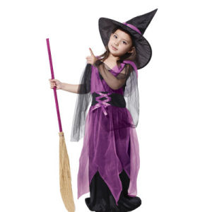 Halloween Witch Costume For Kids Girl 2-15Yrs Cosplay Party Show Witch Pumpkin Little Devil Costume With Hat School Performance Halloween Party Cosplay