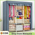 Zip Almari Baju Kain Besar Cabinet T-shape Large Capacity Zipped Wardrobe Clothes Organization Storage Rack Cabinet Clothes Rack Bedroom Cupboard. 