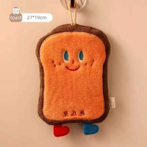 EASY SHOP Cute food-themed plush hanging hand towel with smiling faces and playful designs.