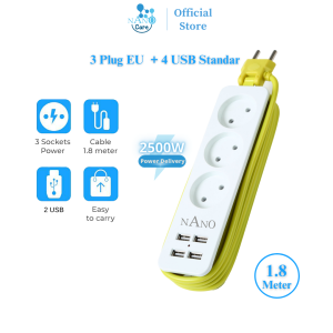 NANO Stop Kontak Traveling 3 Lubang 4 Port USB/ 3 Lubang 2 Port USB 2 Port Type C