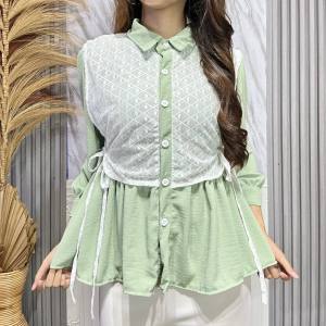 SHINE FASHION - HELEN KEMEJA RENDA TALI SAMPING / ATASAN BLOUSE RENDA WANITA -PN