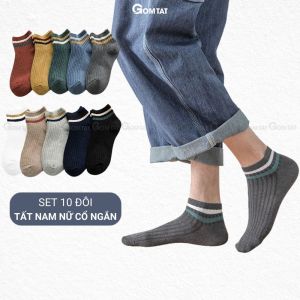 Set 10 đôi vớ cổ ngắn nam nữ GOMTAT đủ màu chất liệu cotton êm chân mềm mại hút ẩm thoáng khí khử mùi - CB073-CB10