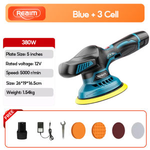 REAIM Cordless Buffing Machine Polisher Heavy Duty 580W Electric Car Polisher 125mm 5000RPM Auto Polishing Machine