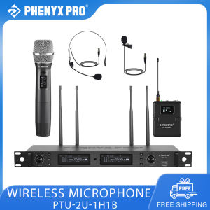 Phenyx Pro PTU-2U-1H1B True Diversity Dual Wireless Microphone System  2x1000 UHF Channels Bodypack/Handheld Microphones for Singing Church Stage Live Show Wedding