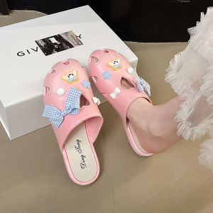 Free Shipping 2026 Summer New Fashionable Closed-Toe Half-Slipper WomenS Summer Outdoor Wear Chic Sweet Bow Flat Sandals