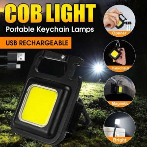 Lampu Mini Led Gantungan Kunci COB Keychain Portable Senter Cas USB