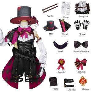 Game Genshin Impact Lyney Cosplay Costume Magician Lyney Jumpsuit Pants With Hat 13pcs Full Sets Anime Character Costumes For Women Men