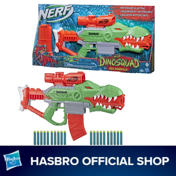 Nerf DinoSquad Rex-Rampage Motorized Dart Blaster, 10-Dart Clip, 20 Nerf  Darts, 10-Dart Storage- T-Rex Dinosaur Design - Nerf