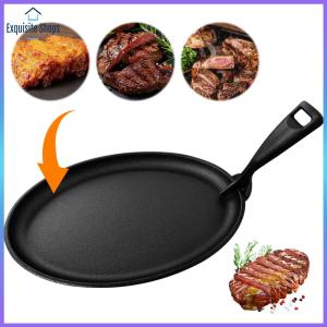 10.6 X 6.89in Iron Sizzler Pan Oval Shape Steak Plate Sizzle Griddle Fajita Server Plate Griddle Pan for Stove Cooking Grilling Meats Seafood