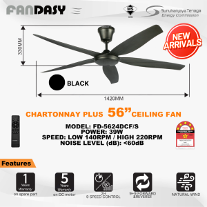 FANDASY (140cm/56") DC Motor Ceiling Fan Kipas Siling 5 ABS Blades Bilah Chartonnay Series New Remote Control