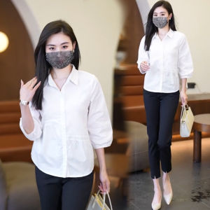 áo sơ mi dài tay đầu mùa thu áo sơ mi nữ ve áo phụ nữ trẻ chi tiết đường viền cổ thiết kế thời trang