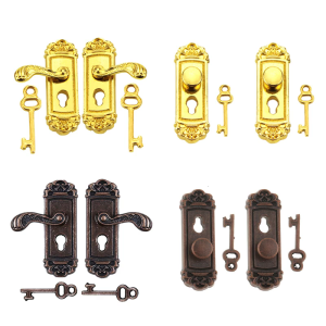 2Pcs 1/12 Miniature Door Locks with Keys Set Vintage Dollhouses Decorations Accessories Mini Dollhouses Door Locks and Key