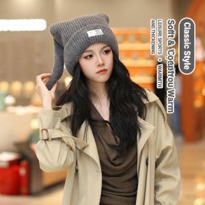MODERNLUX Long Rabbit Ears Womens Beanie Cap Solid Color Windproof Women Knit Beanie Cute Soft Warm Winter Knit Hat Casual Streetwear