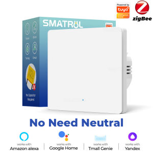 SMATRUL Smart Light Switch Tuya Zigbee No Neutral Wire No Capacitor Needed Smart Life Support Alexa  Home   Genie 2mqtt