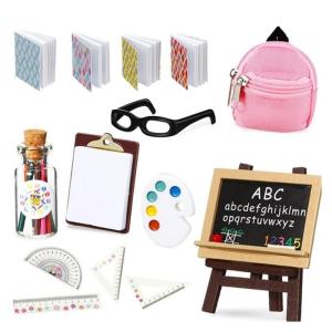 ชุดอุปกรณ์การเรียนบ้านตุ๊กตาจิ๋วบ้านตุ๊กตาฉากโรงเรียนอุปกรณ์เสริมสำหรับเด็กของขวัญคริสต์มาสและการแสดงที่สร้างสรรค์