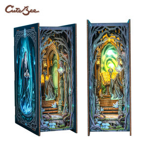 CUTEBEE DIY Book Nook Kit 3D Wooden Puzzle Miniature House with Dust Cover Bookshelf Insert Decor for Adults and Teens