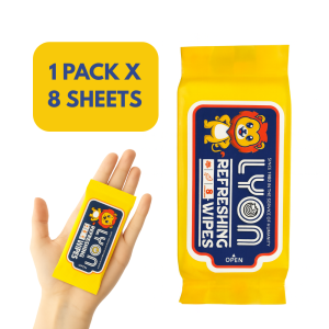 LYON Refreshing Wipes (8 Sheets Travel Size | Pocket-Friendly | 150mm × 200mm) – Alcohol-Free | Balanced pH | Sulfate Free