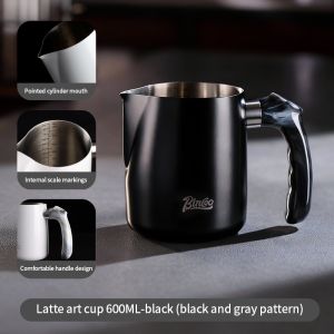BINCOO Coffee Latte Cup Milk Frother Pitcher Spouted Milk Frothing Cup Professional 600ML